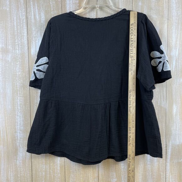 Calypso St. Barth Women's L Top Black Embroidered Gauzy Cotton Short Sleeve *NWT - Picture 6 of 9